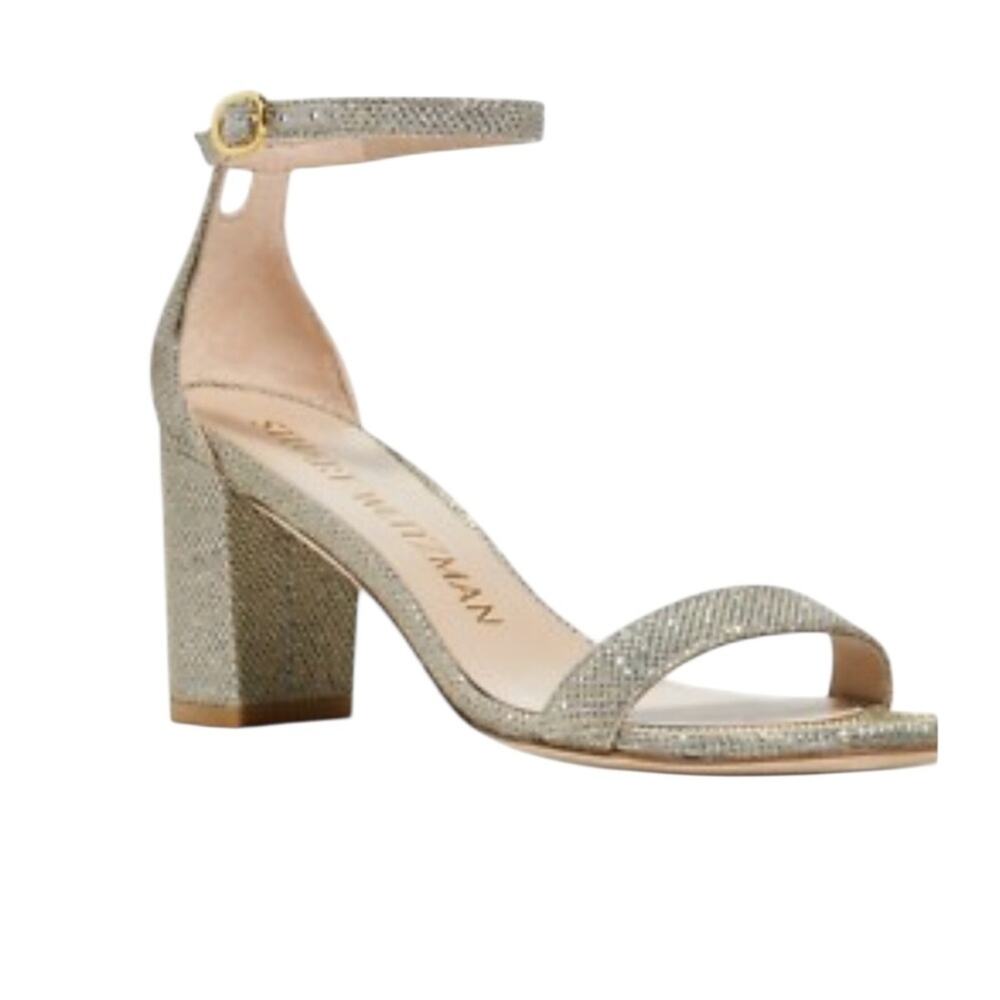 Stuart Weitzman Nudistcurve 35 Silver Block Heel Sandal – Sz 9